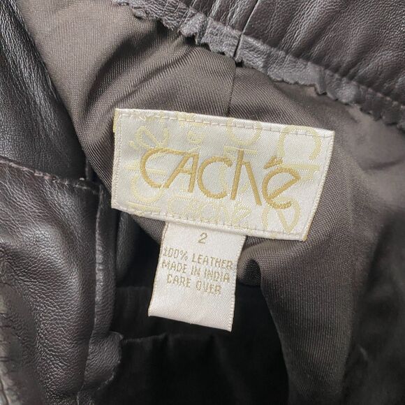 Cache Leather Pants Womens 2 Brown High Rise Bootcut Farm Ranch Western Casual - Picture 7 of 11